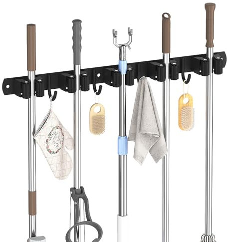 Besenhalterung Wand, Gerätehalter Wandhalterung mit 5 Halter + 4 Haken Edelstahl Gerätehalter, Besenhalter Werkzeughalter Gartengerätehalter Organizer für Zuhause Küche Badezimmer Garage Gart