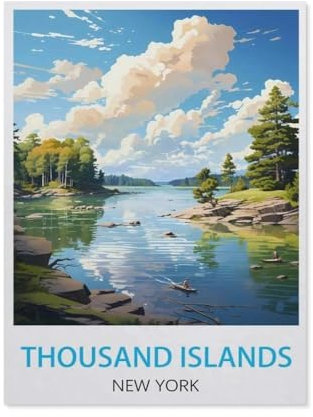 Puzzle 1000 Teile Landschaft Erwachsene Puzzle Papier Puzzle 3D Klassisches Puzzle，Vintage-Reiseposter,Thousand Islands New York，DIY Moderne Kunst Hauptdekor（38x26cm）-AL88