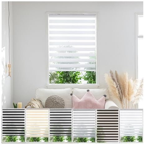 Zebra Day Night Roller Blinds - Made to Measure Day and Night Roller Window Blind with Light Filtering Privacy - Easy Fit Custom Roller Blind by Aprica (Colour White - Width 90cm Max - Drop 210cm)