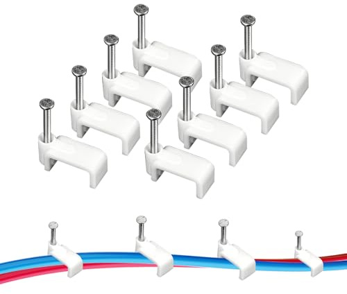 200er Pack Cable Clips Nail in Cable Clips with Steel Ethernet Cable Clips Cable Wire Clips Cable Tacks Cable Nails Speaker Wire Clips Coaxial Cable Staples Wire Wall Clips (Square 9mm)