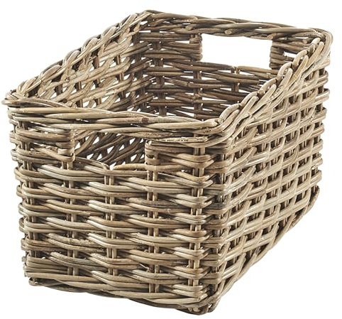 Kobolo Rattankorb eckig Kubu Grey, Gr. S, 44x30x25 cm, geflochtener Regalkorb mit Griffen, vielseitig & dekorativ für Ordnung in Flur und Eingansbereich