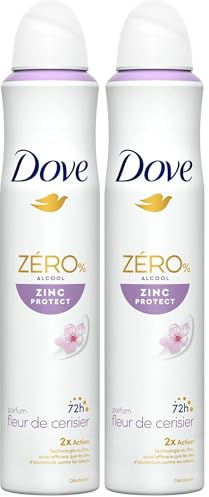 DOVE - Déodorant Femme Zinc Protect - Spray - 0% Alcool - Parfum Fleur de Cerisier - 72h de protection anti-odeurs - 200ml (Lot de 2)