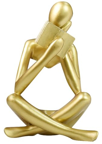 Dnoifne Große goldene Lesende-Frau-Statue, Denker-Skulptur, abstrakte Kunstfigur, Moderne ästhetische Deko für Zuhause, Wohnzimmer, Schlafzimmer, Büro, Regal, Tisch, Esstisch oder Bücherregal