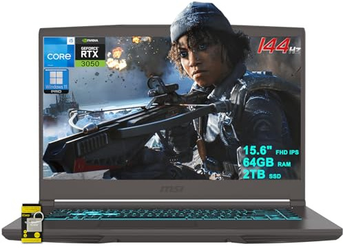 msi Thin 15 Gaming Laptop 15.6 FHD IPS 144Hz Intel 8 core i5-13420H (Beats i7-11800H) 64GB RAM 2TB SSD GeForce RTX 3050 Backlit Type-C Win11Pro ICP Hub