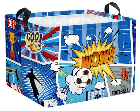 HUUMONSS Grande Cesta Porta Biancheria Bambini Fumetto Palline Pieghevole Cestini Portaoggetti Giocattoli Vestiti per Bagno Cameretta, Calcio, 36L