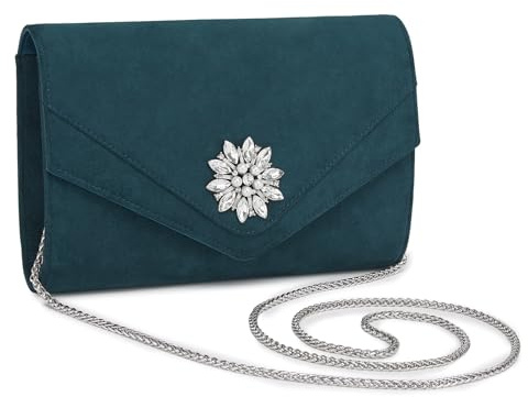 Miss Lulu Pochette femme élégante strass et simili-suede pour mariage,Clutch cérémonie avec chaîne amovible,Sac soirée polyvalent pour fêtes et événements chic