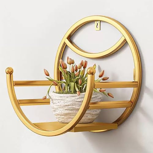 EYTVYUWPT Wandmontiertes Blumenregal, Pflanzenhalter Aus Eisen Ohne Bohren for Drinnen Und Draußen, for Sukkulenten, Kräuter Und Topfpflanzen(Gold,30x30x18cm)
