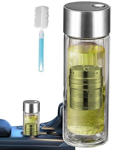 Tuxxjzm Bouteille d'eau à thé – Verre à thé en verre 400 ml | Tasse à eau double couche avec couvercle magnétique résistant aux hautes températures pour hydratation, voyage, boisson, maison, voiture