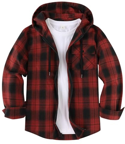 ZITY Flanellhemd Herren Langarmshirt mit Kapuze Holzfällerhemd Herren Kariertes Hemd Lässig Reißverschluss Hoodie Hemdjacke Langarm Arbeitshemd M-3XL