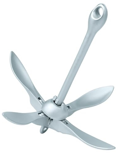 SALACIA Ancla Rezon Plegable 4 kg Acero Galvanizado para Embarcaciones con 4 Garras Antideslizantes para Neumática y Barco. Compacta y Segura con Punta Redondeada