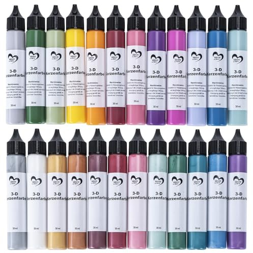 Ideen mit Herz Colores de vela 3D en tubos, 24 colores, diseño creativo de velas, bolígrafo metálico, nácar, 24 lápices, 30 ml cada uno (surtido 2)