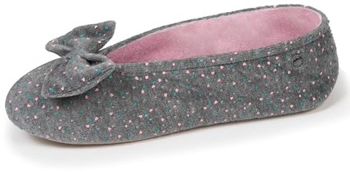 Isotoner Zapatillas pantuflas Bailarinas de mujer ultra cómodas, suela de cuero, detalle de gran lazo, EU,, Heather Gris Luz, 37/38 EU