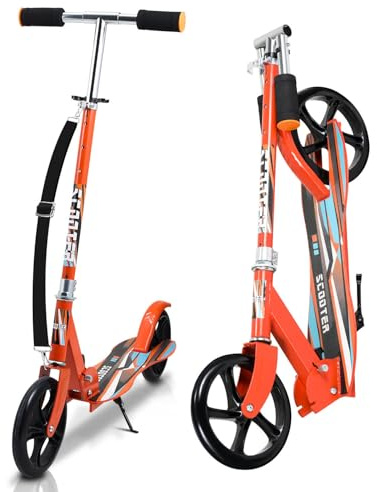 Peviasot Roller Kinder, Klappbar Kickroller, Scooter mit Big Wheel Räder, 2 Räder Kickscooter, 3 Höhenverstellbare Kinderroller, Hinterradbremse Roller, Scooter Kinde mit 100kg Tragkraft, Orange