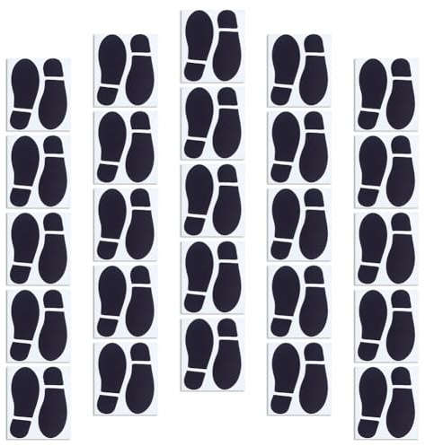 AHANDMAKER 25 pares de 50 calcomanías negras para zapatos de 7 pulgadas, calcomanías de suelo para escalones, escaleras, calcomanías para pies, letrero de suelo, guía, direcciones, pies, distancia