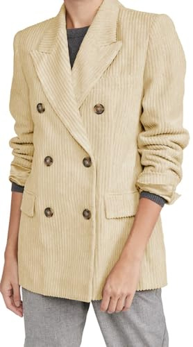 Leader of the Beauty Blazer de pana para mujer, con solapa de pico, casual, para invierno, boda, graduación, fiesta, chaqueta de pana, beige, XS