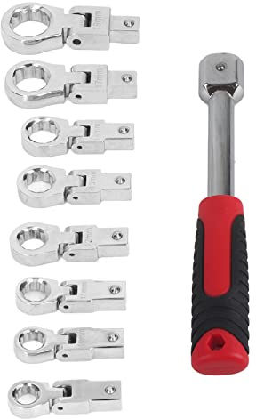 OHPXNZXN Juego de llaves de trinquete intercambiables de 9 piezas, llave de caja de acero de vanadio, llave combinada de trinquete con 8 cabezales de llave para uso industrial automotriz,