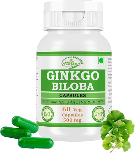 Ginkgo Biloba Capsules 500 mg Per Serving, 60 Capsules, One Month Supply, Standardized and Concentrated 10:1 Extract, 100% Vegetarian, All-Natural and Non-GMO (1) (1)