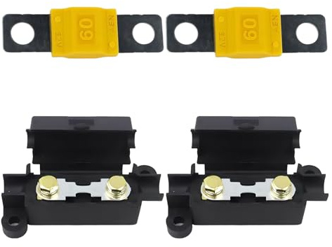2PCS 60Amp Midi Fuses and 2PCS Midi Fuse Holders,32V Nylon Flame Retardant Fuse Holder with Protective Cover for Trucks, Cars,Agricultural Machinery,Caravans,and Buses
