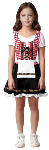 RAOKENSU Vestido tirolés para mujer, niña, niños, con delantal, vestido tirolés mediano, vestido tradicional infantil, para Oktoberfest, ocasiones especiales, color rosa bávaro, fiesta de cerveza