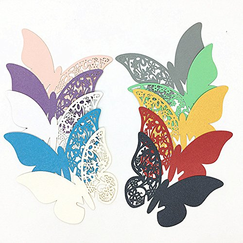 ElecMotive 100 pezzi 10 Colore scheda di vetro Segna posto farfalla decorazione di tavolo per cerimonia di matrimonio