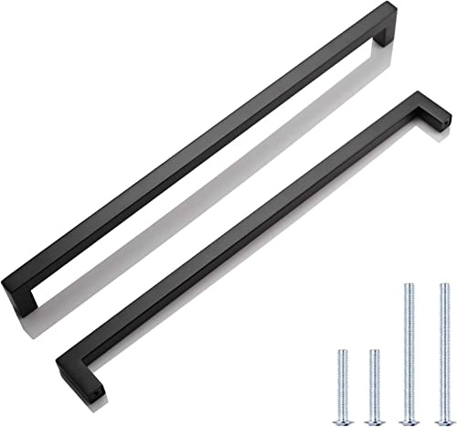KNOBWELL 6 Pack Black Cabinet Pulls 12-3/5 inch Bathroom Cabinet Handles Long Stainless Steel Kitchen Cupboard Handles 12-3/5 Hole Spacing, 13 Overall Length