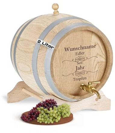 Personalisiertes Holzfass 2 Liter mit Zapfhahn - Eichenfass für Whisky | Dekoration, Aufbewahrung, rustikal, Holz, Vintage, Geschenkidee, 2 L, Bar, Zuhause, ideal als Geschenk, Vatertagsgeschenk