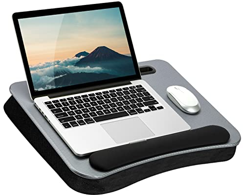 LAPGEAR Memory Foam Lap Desk with Wrist Rest and Media Slot - Large - Silver Carbon - Fits up to 17.3 Inch Laptops and Most Tablets - Style No. 91365