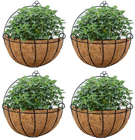 4 Pièces Jardinière Murale Suspendue Jardinières Murales, Paniers Suspendus Panier Demi-lune Plein Air Pot Fleurs Suspendu avec Doublures Coco pour Jardinières, Paniers Suspendus Plantes D'extérieur