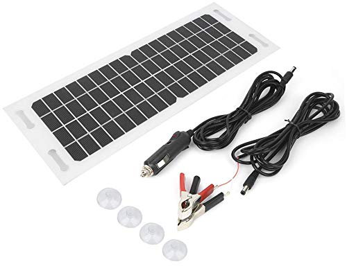 Car Solar Trickle Charger, 12V 5W Car Battery Maintainer with Cigaretee Lighter Plug and Alligator Clip Adapter Cable for Motorcycle, Boat, Atv,Marine, RV, Trailer
