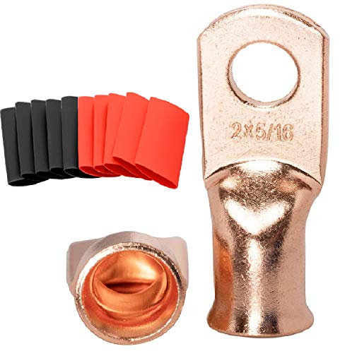 10pcs 2AWG-5/16 Ring Battery Cable Lugs,0 Gauge Copper Battery Lugs, UL Listed Heavy Duty Wire Lugs,Battery Cable Ends with 3:1 Heat Shrink Tubing