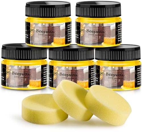 CARGEN Beeswax Furniture Polish, Wood Seasoning Beeswax for Furniture Wood Wax for Dining Table Floor Doors Chairs Cabinets to Protect and Care 5pcs Beeswax Polish and 3pcs Sponges