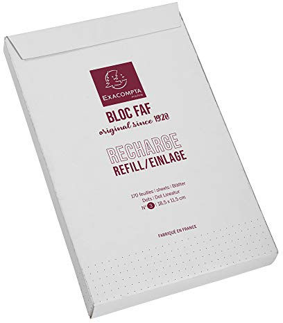 Exacompta - Ref 12523E - FAF skrivbordsblock Refill / Recharge Pad No.3 (170 ark) - 185 x 115 mm i storlek, 70gsm mikroperforerade ark, punktmarkeringar, FSC-certifierad