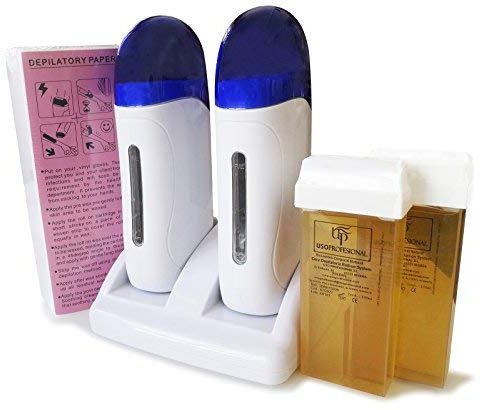 Cris nails® kit de depilación profesional, 1 calentador de cera tibia roll-on(modelo doble), 2 cartuchos de cera(100ml/ud), 1 paquete de bandas depilatorias(100uds)