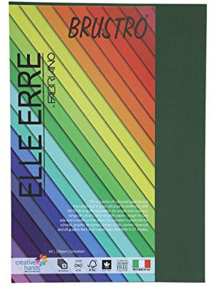 BRUSTRO Elle Erre färgat kort lager hantverk papper A4 storlek 220 GSM grönskad färg, paket med 9 ark. Mörkgrön nyans |Perfekt för skola, grafisk designer, affischkonstnärer med pastell, kol