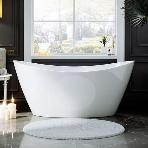 Empava Bathtub, 67 Soaking Tub, Acrylic Free Standing Tub with Center Drain and Overflow, Contemporary Design Bathtub for Bathroom, cUPC Certified, Glossy White