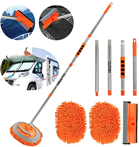 Guanto per lavaggio auto da 157 cm con manico lungo, 3 in 1 in microfibra di ciniglia, spazzola di estensione per lavaggio auto, camion, camper, totale 2 teste per mocio e 1 spugna tergivetro per