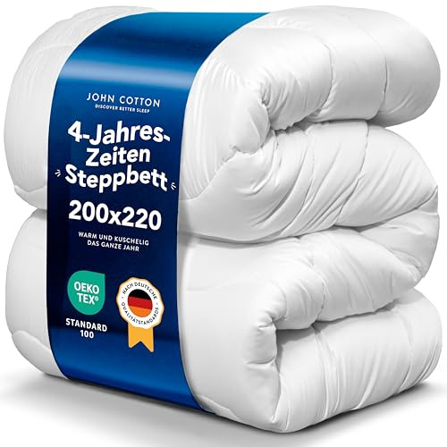 John Cotton 4 Jahreszeiten Bettdecke 200x220 - Atmungsaktive 3-in-1 Bettdecken für Sommer & Winter | Oeko-Test Zertifiziert Steppdecke | Weiche Microfaser Schlafdecke | Winterdecke 220 x 200 cm