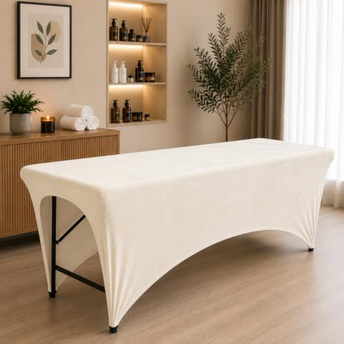 Untitled Verlängerter Liegenbezug für Massagebett | Bezug | Velours | Spannbetttuch für alle gängigen Kosmetikliegen Massageliegen Couches (Creme, 70 x 190 cm)