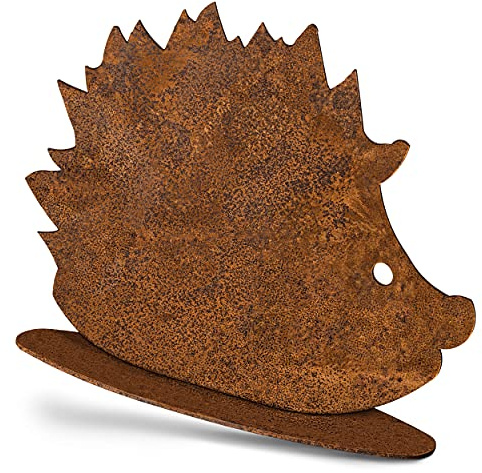 Rostikal Edelrost Igel 16 x 20.5 cm - Wetterfeste Gartenfigur auf Metall Deko Bodenplatte für Außen- Vintage Rostdeko Gartenstatue für Hauseingang & Garten