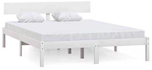 vidaXL Massivholzbett Bettgestell mit Lattenrost Bett Holzbett Bettrahmen Doppelbett Schlafzimmerbett Schlafzimmermöbel Weiß Kiefer 140x200cm
