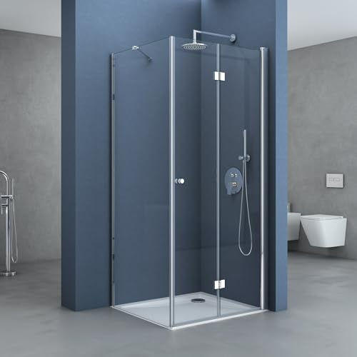 doporro Eck-Duschkabine Eckdusche mit Falttür 80x80x190cm Duschabtrennung | Duschkabine aus Klarglas | ESG-Sicherheitsglas mit Nano-Beschichtung | Aluminiumprofil in Chrom | Ravenna27K