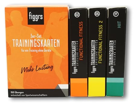 figgrs® 3er-Set Mehr Leistung OHNE Gerät - 3 Kartensets a 57 Trainingskarten mit 150 Fitnessübungen für einen leistungsfähigen & dynamischen Körper
