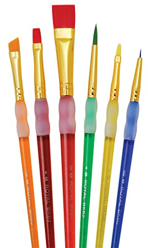 Royal & Langnickel - Anfänger Pinselset für Kinder, Synthetik Pinsel in 6 Größen, mehrfarbig, 3 Rund- und 3 Flachpinsel mit Soft-Touch Gummierung zum kreativen Zeichnen und Malen