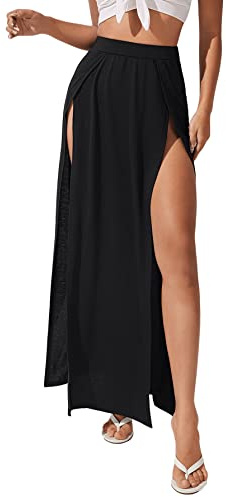 GORGLITTER Maxi Rock Mit Hoher Taille Lang Mit Schlitz - Damen Doppel Geteilter Seitenschlitz