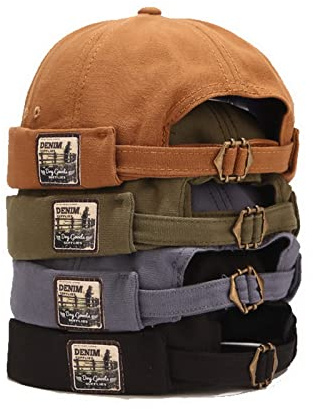 Faringoto Herren Baumwolle Brimless Skullcap Sailor Cap Rolled Cuff Retro Beanie Hat