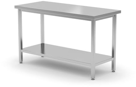HENDI Zentraler Arbeitstisch, Arbeidsplatte, mit Regalboden, geschraubt, Verstellbare Füße, für Restaurant, Bar, Küche, 1000x600x(H)850mm, Edelstahl