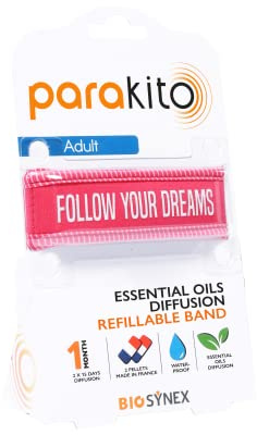 PARAKITO - Refillable Mosquito Bracelet - 2 Refills Included - 1 Month Use - DEET Free - Adult Size (Follow Yours Dreams)