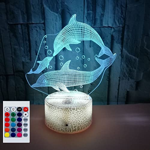 SUPERHONGJIHAO Veilleuse LED 3D en forme de dauphin avec télécommande, 16 couleurs changeantes, cadeau d'anniversaire pour enfant
