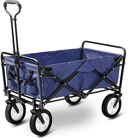 Garden Cart Folding Wagon Foldable Heavy Duty Outdoor Trolley Utility Transport Cart 80kg Max Load, for Outdoor/Festivals/Camping, Blue