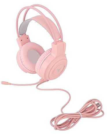 Alomejor Gaming-Headset, 7.1-Kanal, Sieben Farben, RGB-Licht, 4D-Surround-Sound, Kabelgebundener Gaming-Kopfhörer, Lebendiger und Klarer Klang, Praktisch und Leicht für Laptop (Rosa)